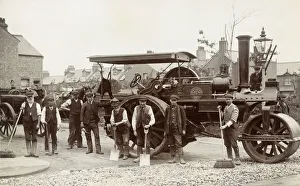 Postcard of Workers in front of an Antique Steamroller. Northamptonshire, England, UK Postcard of Workers in front of an Antique Steamroller. Northamptonshire, England, UK