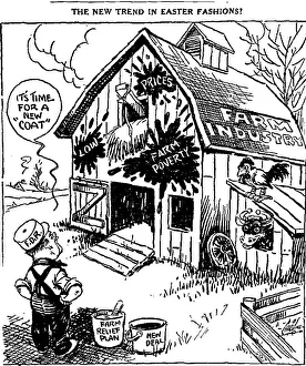 US president Franklin Roosevelt depicted as donor of farm relief under the New Deal US president Franklin Roosevelt depicted as donor of farm relief under the New Deal