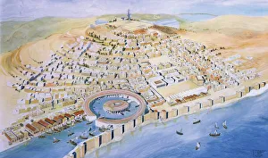 Punic civilization. Reconstruction of Byrsa Hill, with the Punic city and Hannibal' Punic civilization. Reconstruction of Byrsa Hill, with the Punic city and Hannibal'