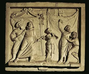 Relief portraying scene from comedy 'Andria' by Terence (Publius Terentius Afer) Relief portraying scene from comedy 'Andria' by Terence (Publius Terentius Afer)