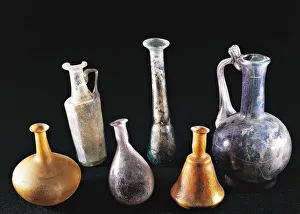 Roman civilization, 1st-2nd century, colored glass ointment bottles, from Aquileia, Italy Roman civilization, 1st-2nd century, colored glass ointment bottles, from Aquileia, Italy