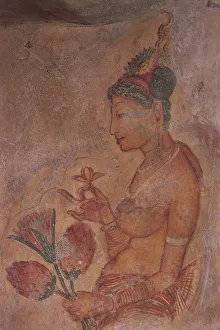Sri Lanka, Ancient city of Sigiriya, fresco detail depicting female figures Sri Lanka, Ancient city of Sigiriya, fresco detail depicting female figures