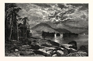 VIEW FROM FOURTEEN-MILE ISLAND, LAKE GEORGE. THOMAS MORAN, England was an American painter VIEW FROM FOURTEEN-MILE ISLAND, LAKE GEORGE. THOMAS MORAN, England was an American painter
