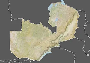 Zambia, Relief Map With Border and Mask Zambia, Relief Map With Border and Mask