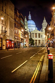 Night Street View of Ludgate Hill with St Pauls Cathedral at Night, London, England, United Kingdom Night Street View of Ludgate Hill with St Pauls Cathedral at Night, London, England, United Kingdom