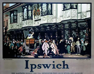 'Ipswich: Mr Pickwick outsideThe Ancient House', LNER poster, 1928 'Ipswich: Mr Pickwick outsideThe Ancient House', LNER poster, 1928