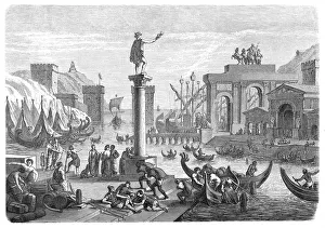 Ancient Ships In A Roman Seaport , Roman God Mercury Ancient Ships In A Roman Seaport , Roman God Mercury