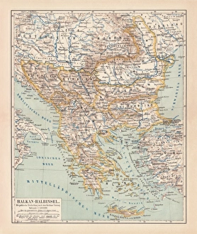 Balkan Peninsula in 1878, lithograph Balkan Peninsula in 1878, lithograph