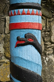 Black Midgard Serpent or World Serpent, carved wooden pillar, Kirkjubour, Streymoy Black Midgard Serpent or World Serpent, carved wooden pillar, Kirkjubour, Streymoy