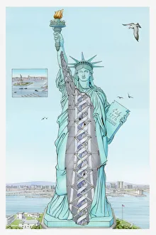 Cross section illustration of the statue of liberty which is hollow inside with spiral Cross section illustration of the statue of liberty which is hollow inside with spiral