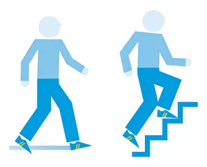 Digital illustration representing men exercising with brisk stroll and running up steps Digital illustration representing men exercising with brisk stroll and running up steps