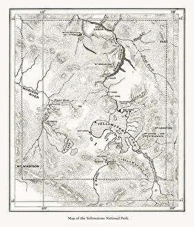 Early Antique Map of Yellowstone National Park, Wyoming, Montana, and Idaho, United States Early Antique Map of Yellowstone National Park, Wyoming, Montana, and Idaho, United States