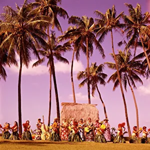 Hula Dancers Dancing Honolulu Hawaii Palm Trees Na Hula Dancers Dancing Honolulu Hawaii Palm Trees Na
