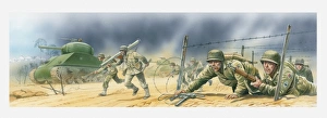 Illustration of American soldiers invading the Normandy beaches during World War Two Illustration of American soldiers invading the Normandy beaches during World War Two