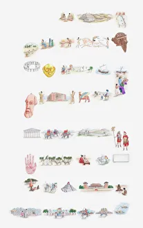 Illustration of people, customs, artefacts, monuments from ancient civilisations and indigenous cultures around the world, including Ancient Egypt, Ancient Greece, Persia, Phoenicia, Inca, Maya, Aztec Illustration of people, customs, artefacts, monuments from ancient civilisations and indigenous cultures around the world, including Ancient Egypt, Ancient Greece, Persia, Phoenicia, Inca, Maya, Aztec