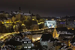 Luxembourg Old City skyline at night under snow Luxembourg Old City skyline at night under snow