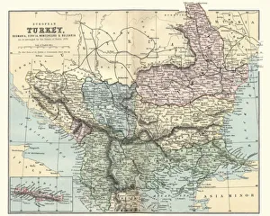 Map of Romania, Serbia, Montenegro, and Bulgaria 19th Century Map of Romania, Serbia, Montenegro, and Bulgaria 19th Century