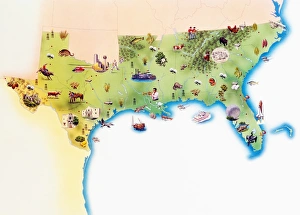 Map of Southern United States of America, with illustrations of distinguishing features Map of Southern United States of America, with illustrations of distinguishing features