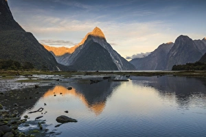Mitre Peak in the morning light, Fiordland National Park, Milford Sound, South Island Mitre Peak in the morning light, Fiordland National Park, Milford Sound, South Island