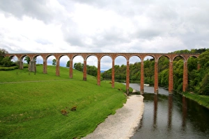 The nineteenth century arched Leaderfoot Viaduct over the River Tweed in the Scottish The nineteenth century arched Leaderfoot Viaduct over the River Tweed in the Scottish