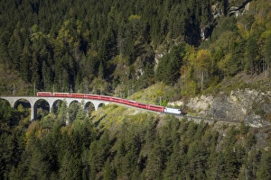 Red train in the mountains Red train in the mountains