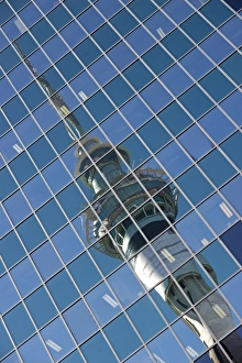 Reflection of the Sky Tower in the Philip Fox Building, Central Business District Reflection of the Sky Tower in the Philip Fox Building, Central Business District