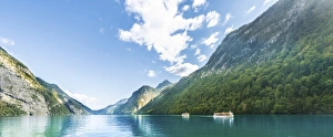 Ships on Lake Konigssee, Berchtesgaden National Park, Berchtesgadener Land district Ships on Lake Konigssee, Berchtesgaden National Park, Berchtesgadener Land district