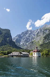 St. Bartholomae in Konigssee in front of the Watzmann, Berchtesgaden National Park St. Bartholomae in Konigssee in front of the Watzmann, Berchtesgaden National Park