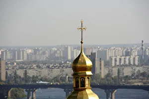 View of domes with crosses of Kiev-Pechersk lavra View of domes with crosses of Kiev-Pechersk lavra