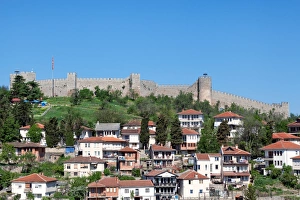 View of Ohrid old town dominated by Samuil's fortress, Macedonia View of Ohrid old town dominated by Samuil's fortress, Macedonia