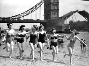 Non-stop ! The famous Windmill Theatre girls work hard, but they know how to play Non-stop ! The famous Windmill Theatre girls work hard, but they know how to play