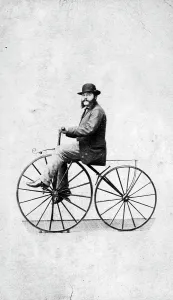 Joseph Tangye (1826-1902) on a velocipede, probably Wolverhampton, West Midlands Joseph Tangye (1826-1902) on a velocipede, probably Wolverhampton, West Midlands