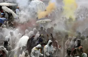People participate in the 'flour war' on the streets of Galaxidi, some 250 People participate in the 'flour war' on the streets of Galaxidi, some 250