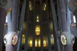 Picture shows a interior view of the Expiatory Church of the 'Sagrada Familia" Picture shows a interior view of the Expiatory Church of the 'Sagrada Familia"