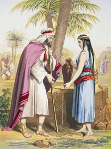 Abrahams servant Eliezer and Rebekah at the well (litho) Abrahams servant Eliezer and Rebekah at the well (litho)