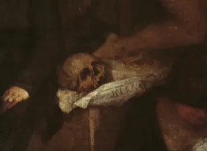 The Artist's Studio (detail of the skull resting on some newspapers), 1854-1855 The Artist's Studio (detail of the skull resting on some newspapers), 1854-1855