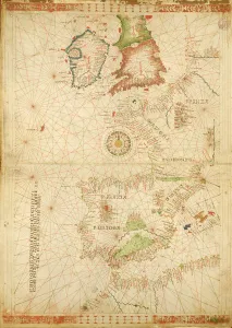 The Atlantic Coasts of Europe and Africa, from a nautical Atlas, 1520 (ink on vellum) The Atlantic Coasts of Europe and Africa, from a nautical Atlas, 1520 (ink on vellum)