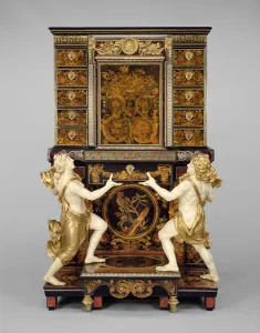 Cabinet on stand with medallions after Jean Varin, c.1675-80 (oak veneered with pewter Cabinet on stand with medallions after Jean Varin, c.1675-80 (oak veneered with pewter