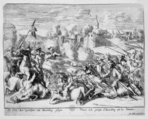 The garrison at Enniskillen defend the town from James II, 1689 (etching) The garrison at Enniskillen defend the town from James II, 1689 (etching)