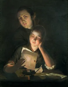 A Girl reading a letter by Candlelight, with a Young Man peering over her shoulder, c A Girl reading a letter by Candlelight, with a Young Man peering over her shoulder, c