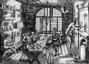 A Goldsmiths Workshop, 1576 (engraving) A Goldsmiths Workshop, 1576 (engraving)