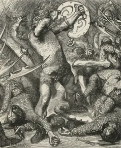 Hereward cutting his way through the Norman host (engraving) Hereward cutting his way through the Norman host (engraving)