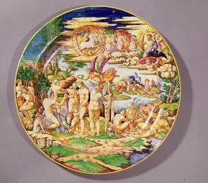 Large platter depicting the Judgement of Paris, made at the Atelier de Faenza (ceramic) Large platter depicting the Judgement of Paris, made at the Atelier de Faenza (ceramic)