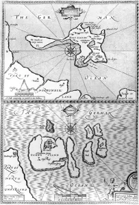 Maps of Holy Island and Farne Island, Northumberland, from 'The Theatre of the Maps of Holy Island and Farne Island, Northumberland, from 'The Theatre of the