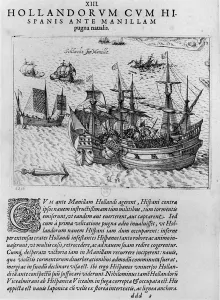 Naval combat between the Dutch and the Spanish off the coast of Manila (engraving) Naval combat between the Dutch and the Spanish off the coast of Manila (engraving)