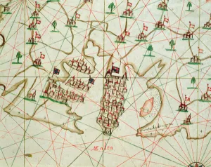 The Port of La Valletta, from a nautical atlas, 1646 (ink on vellum) (detail from 330944) The Port of La Valletta, from a nautical atlas, 1646 (ink on vellum) (detail from 330944)