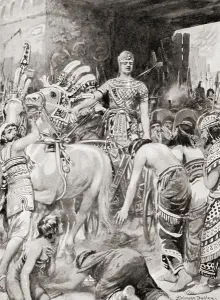 Psamtik I of Egypt entering the city Azotus or Ashdod, from Hutchinsons History of the Psamtik I of Egypt entering the city Azotus or Ashdod, from Hutchinsons History of the