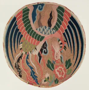 Roundel with feng-huang and tree peony (tapestry, silk & wrapped gold) Roundel with feng-huang and tree peony (tapestry, silk & wrapped gold)