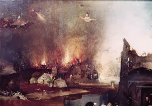 Detail of the village on fire, from the cenral panel of the Temptation of St. Anthony Detail of the village on fire, from the cenral panel of the Temptation of St. Anthony