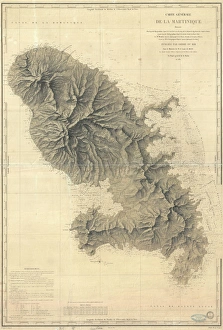1831, Depot de la Marine Nautical Chart or Map of Martinique, West Indies, topography 1831, Depot de la Marine Nautical Chart or Map of Martinique, West Indies, topography